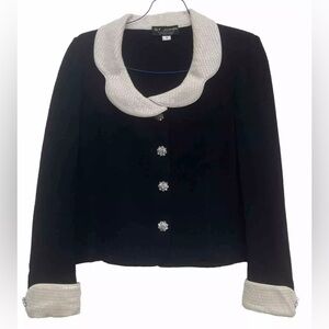 St. John Evening Collection Marie Gray Black Crystal Knit Jacket Top size 8